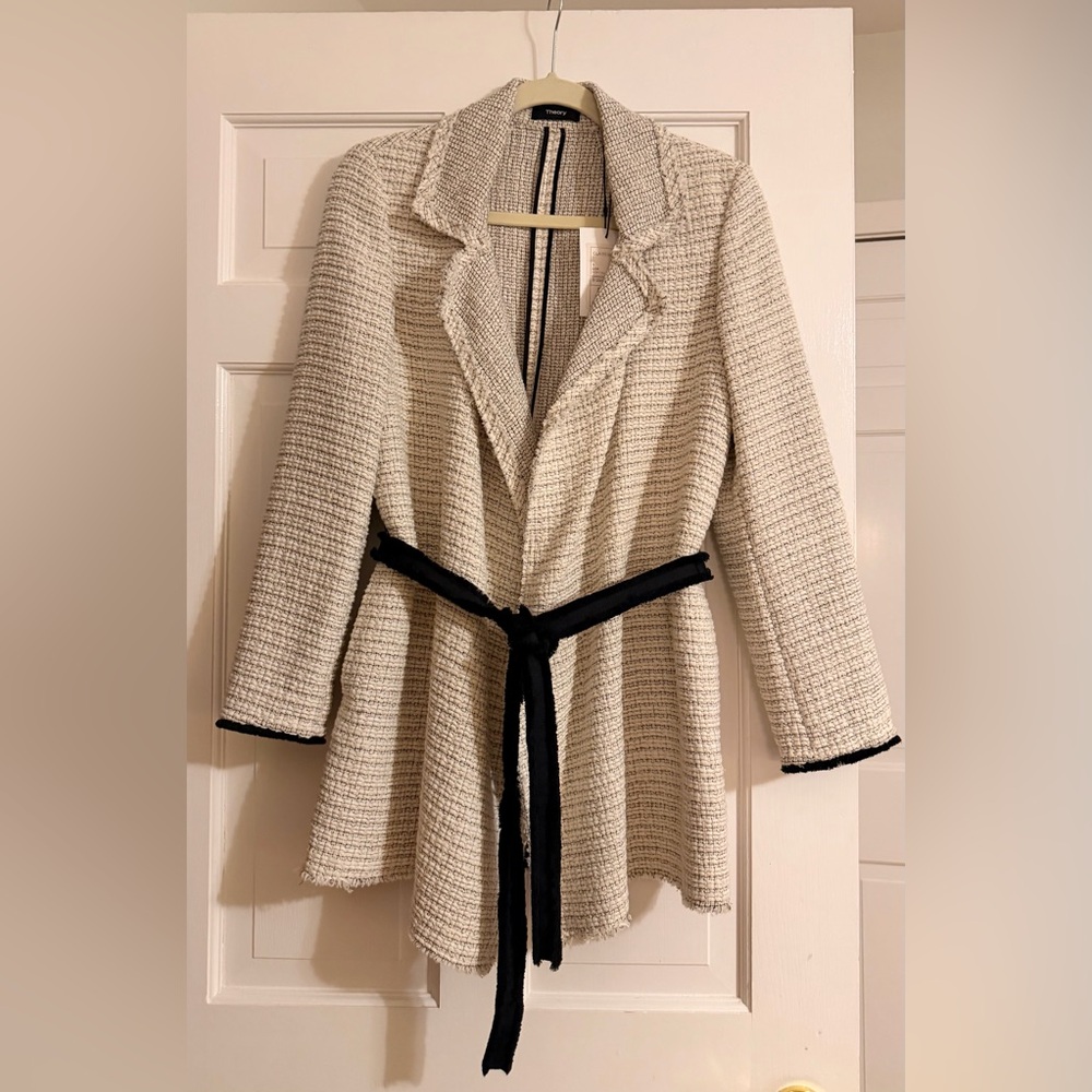 Theory Cream Textured Blazer with Black Belt